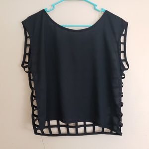 Black Poppy Caged Back Top Black Sz Medium E5